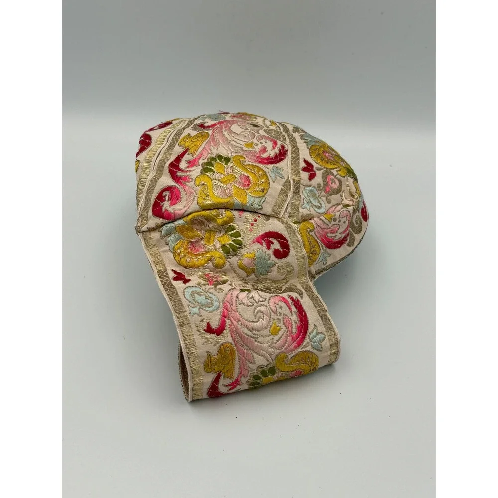 Vintage Jo Bailey Hats Embroidered Floral Pillbox Fascinator Gold Metallic Pink